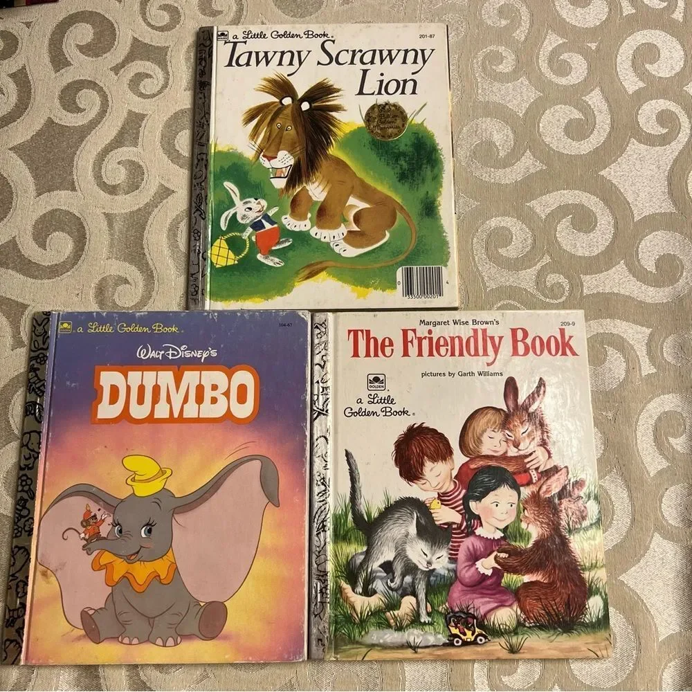 Vintage Golden Books (3): DUMBO , THE FRIENDLY BOOK , TAWNY SCRAWNY LION